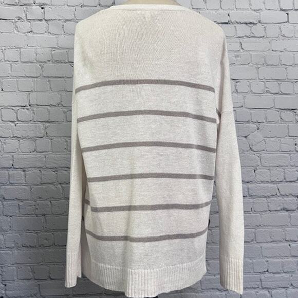 Eileen Fisher Sweater Women's X-Small White Tan 100% Linen Button Up Cardigan - Picture 2 of 10